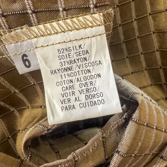 VTG Dué Per Dué Silk Blend Wrap Top | Metallic Gold Grid Check Blouse (Size 6) - Picture 5 of 8